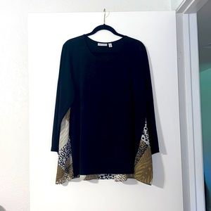 Susan Graver Black Long Sleeve w/Leopard Prints XLP